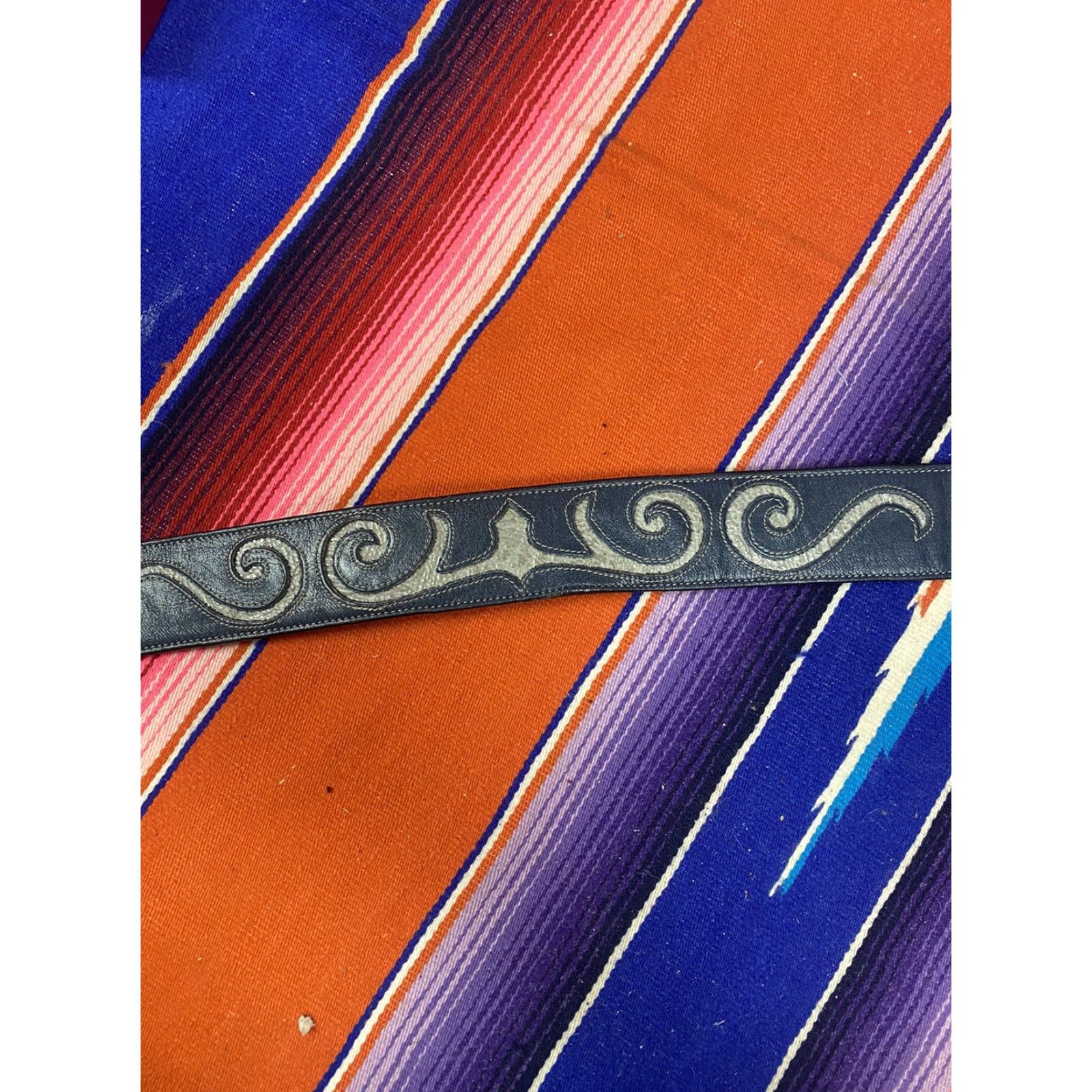 Tony Lama VINTAGE Tony Lama Leather Belt & Matching Belt Buckle Blue & Gray Size 28 USA Belt Buckle Leather Blue Gray 28 Tony Lama USA Adult Unisex Size ONE SIZE - 4 Thumbnail