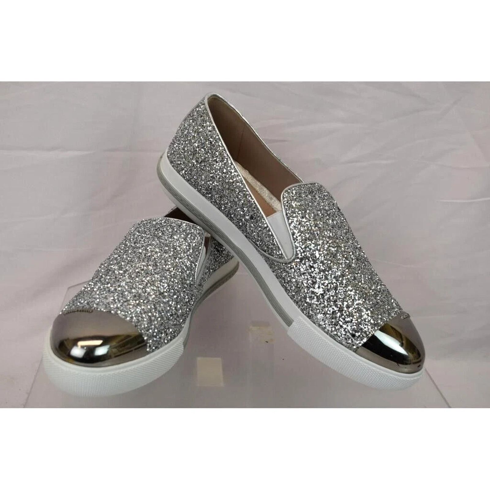 Miu Miu MIU MIU PRADA SILVER GLITTER METAL CAP TOE LOGO SNEAKERS 41 Size US 11 / IT 41 - 3 Thumbnail