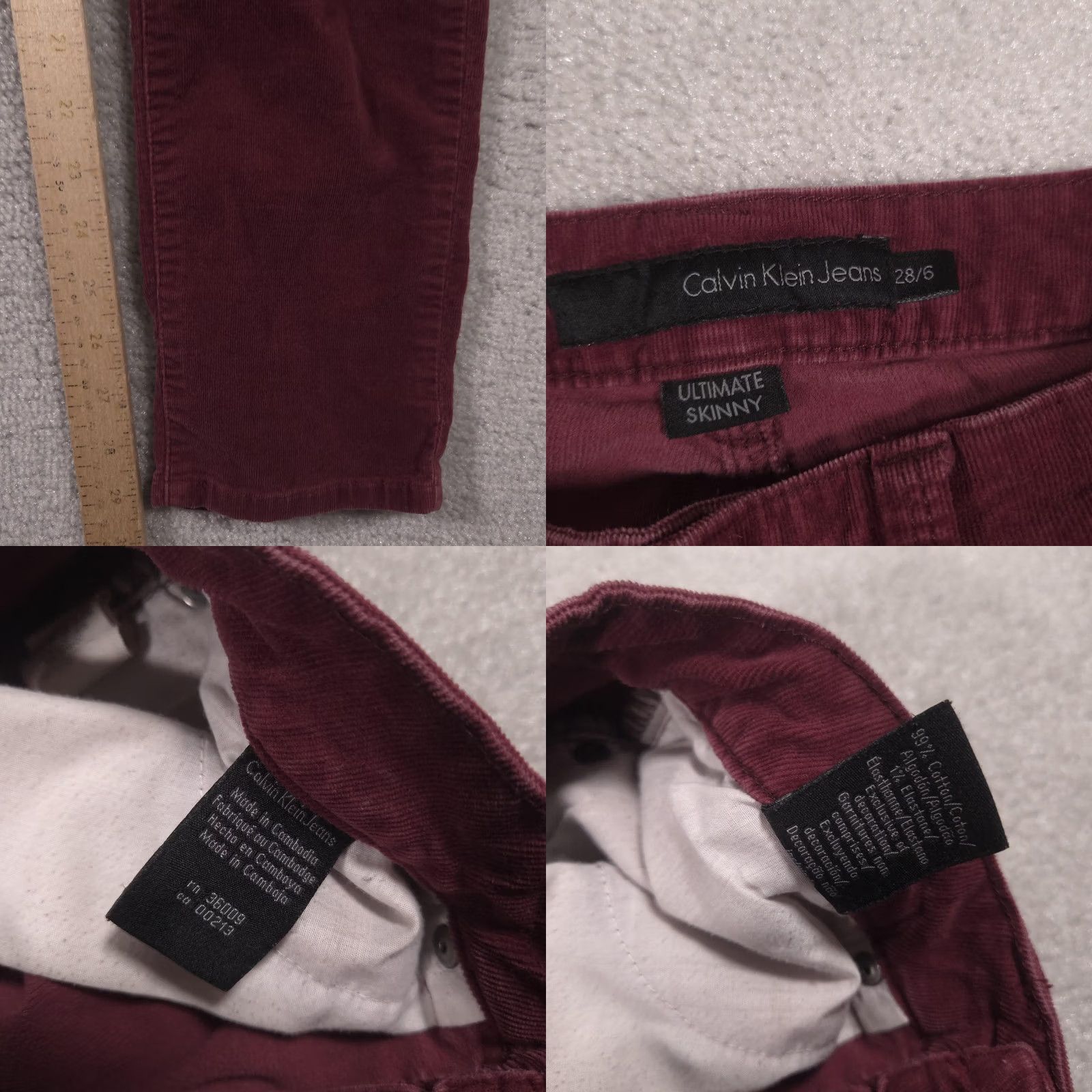 Vintage Calvin Klein Jeans Pants Womens 6 Red Corduroy Ultimate Skinny Jegging Stretch Slim Pocket Logo Button Zip Front Flat Front Casual Fall Womens Size 28" / US 6 / IT 42 - 8 Thumbnail