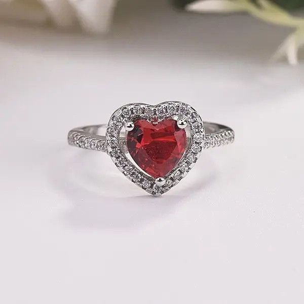 Other 925 Silver Plated Adjustable Birthstone Heart Ruby Ring Size ONE SIZE - 2 Thumbnail
