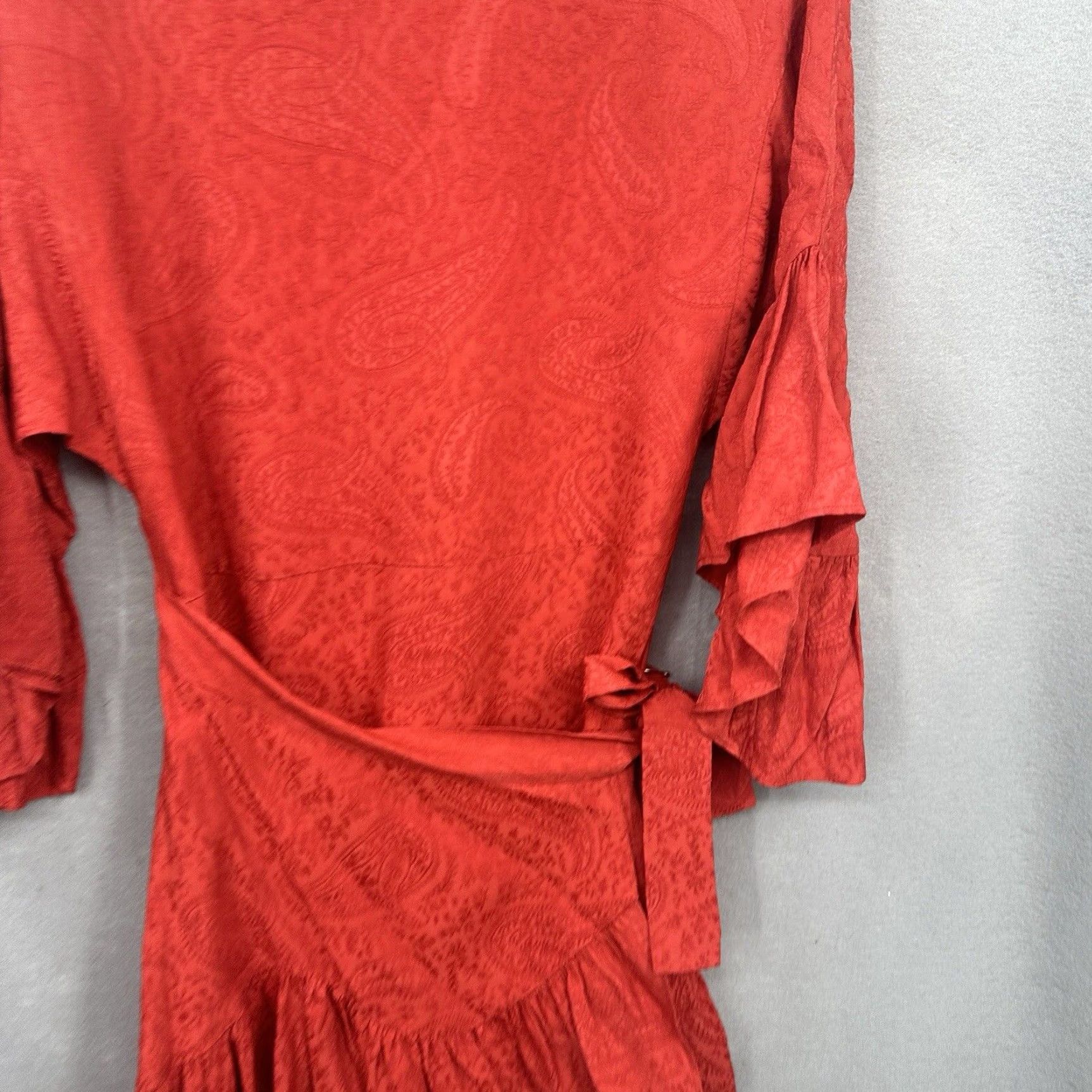 Maje Maje Ruffled Mini Dress Small Red Long Sleeve Round Neck Satin Casual Party Womens Size S / US 4 / IT 40 - 3 Thumbnail