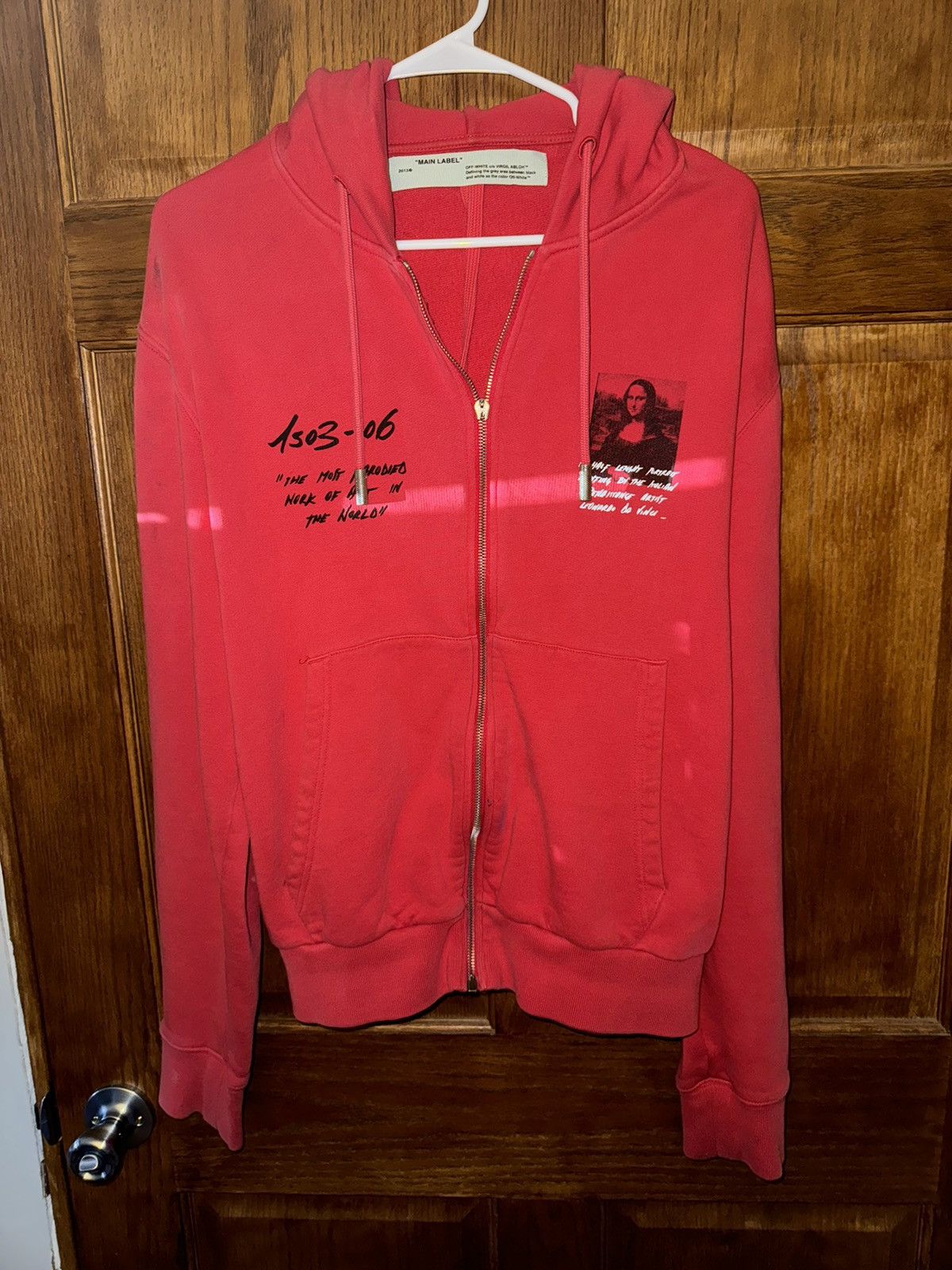 image of Off White Off-White Monalisa Graphic Print Zip Hoodie in Red, Men's (Size Large)