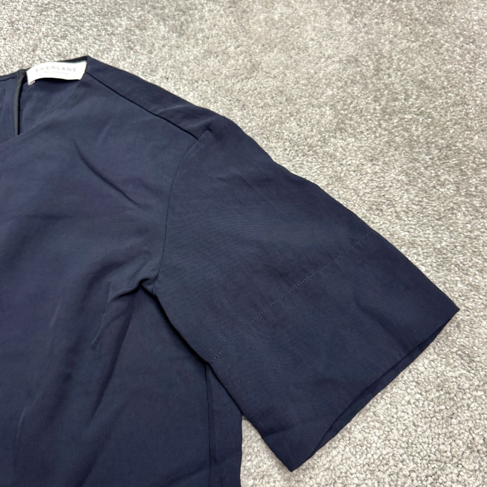 Everlane Midi Shift Dress Womens 6 Navy Blue Short Sleeve Classic Business Casual