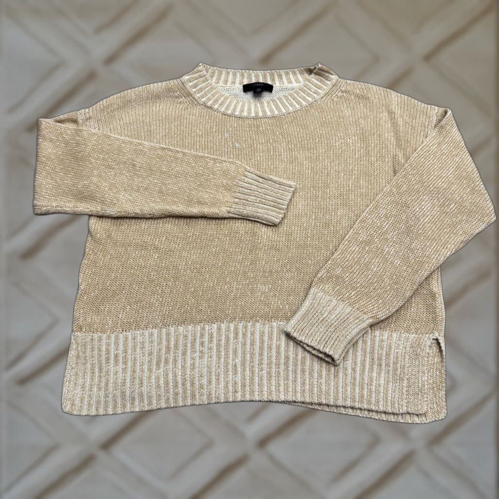 J.Crew J.Crew Pullover Sweater Womens XS Tan Beige Marled Crew Neck Knit Stretch - Classic Casual Knitwear XS Beige Womens Size XS / US 0-2 / IT 36-38 - 1 Thumbnail