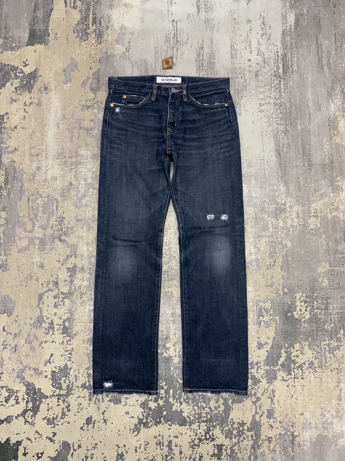 Japanese Brand AS KNOW AS Rare Dark Wash Distressed Japanese Denim Pant Size US 31 - 1 Thumbnail