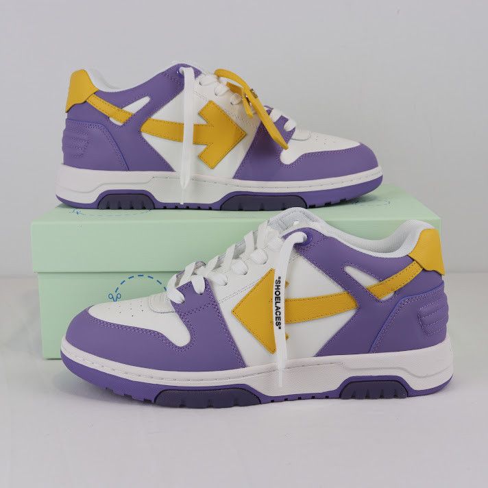 image of Off White O1Rshd1 Out Of Office Calf Leather Sneakers In Purple Yellow, Men's (Size 9)