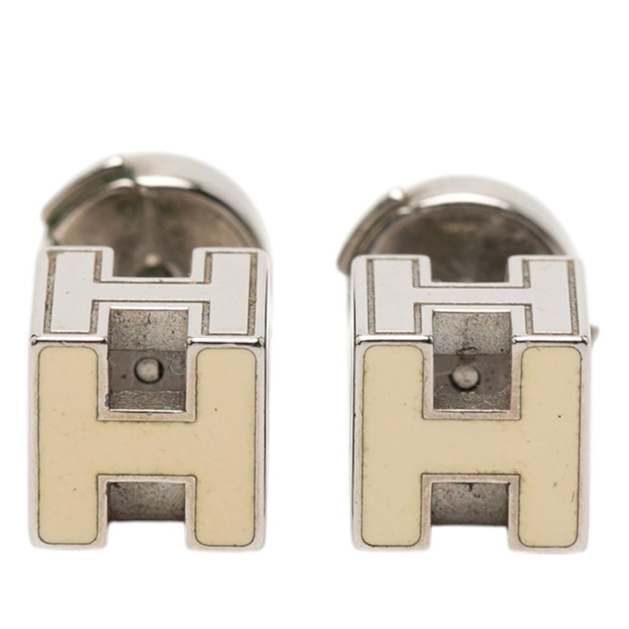 Hermes Hermes Cage d'H H-Cube Earrings, Silver and Beige Metal Enamel, Women's HERMES Size ONE SIZE - 1 Thumbnail