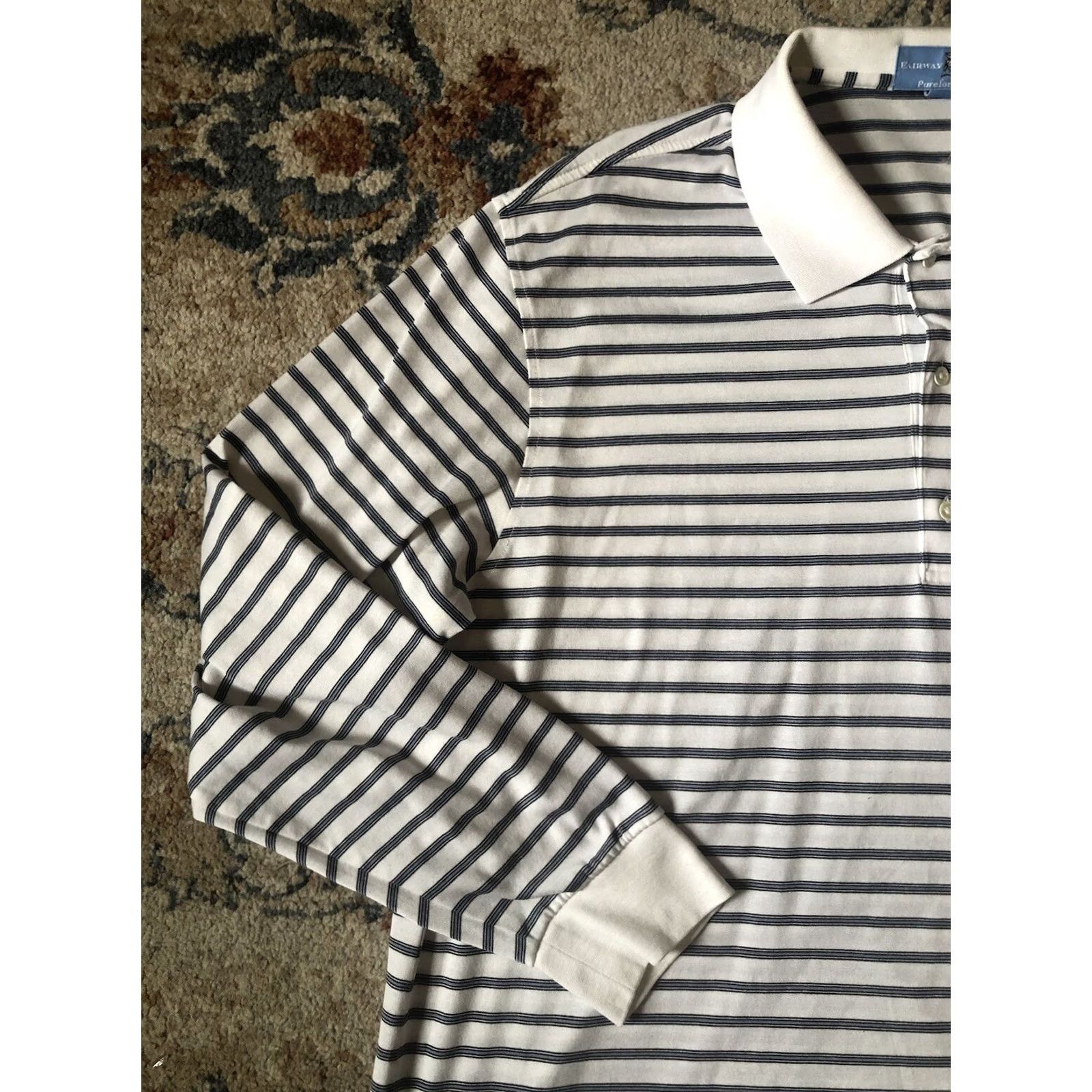 Vintage Fairway & Greene Polo Shirt Long Sleeve Striped White XL Mens Cotton Regular Size US XL / EU 56 / 4 - 3 Thumbnail