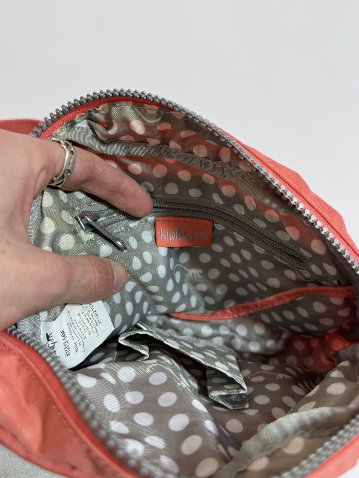 Japanese Brand Kipling Stelma Nylon Crossbody Bag with Monkey Charm - Coral Size ONE SIZE - 6 Thumbnail