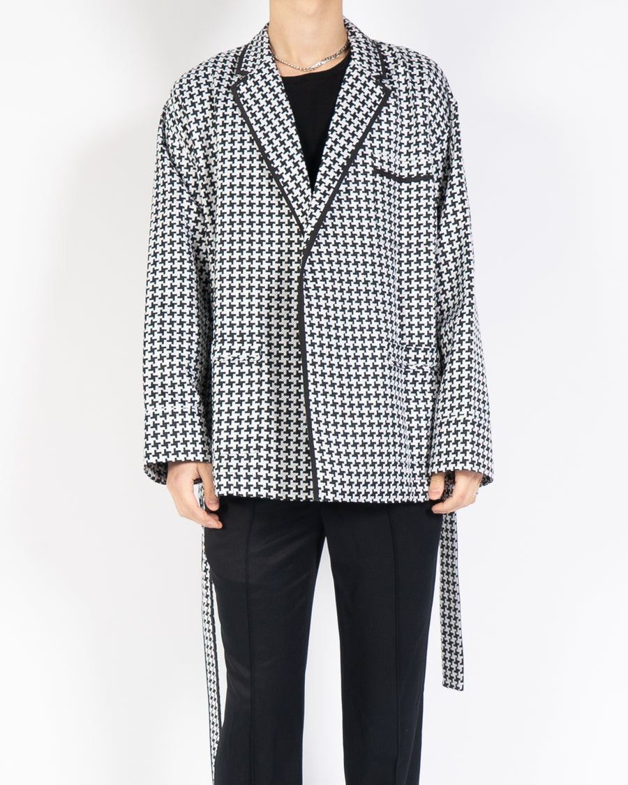 Haider Ackermann SS19 Houndstooth Silk Jacquard Kimono Belted Jacket & Pants Size 34S - 4 Thumbnail