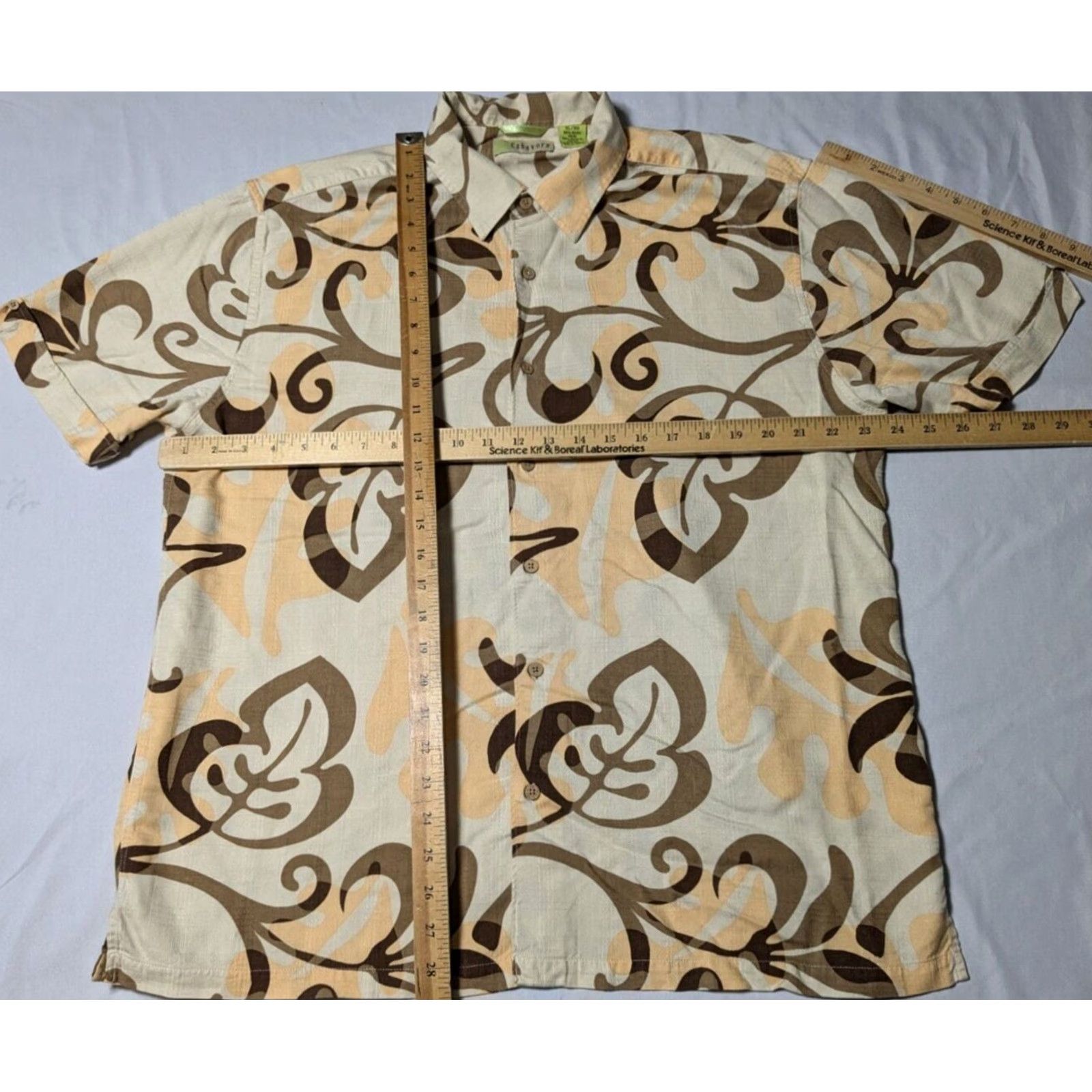 Cubavera CUBAVERA Men XL Khaki Leaf Allover Print Button-Up Hawaiian Shirt Size US XL / EU 56 / 4 - 7 Thumbnail