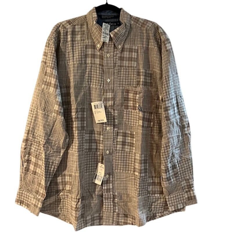 Nautica NWT VTG Y2K Nautica Shirt Mens Tan White Madras Button Down Size US L / EU 52-54 / 3 - 1 Thumbnail