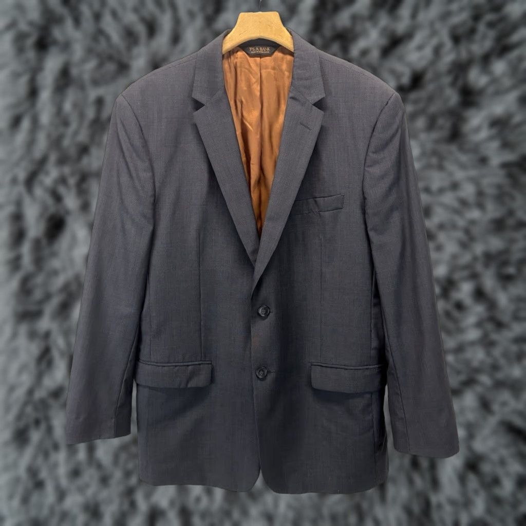Jos. A. Bank VINTAGE Jos A Bank Blazer Jacket Sport Coat Mens 43L Wool Slim Fit Plaid Blue/Grey Long Two-Button Classic Business Blazer Mens Big & Tall Size 46R - 1 Thumbnail
