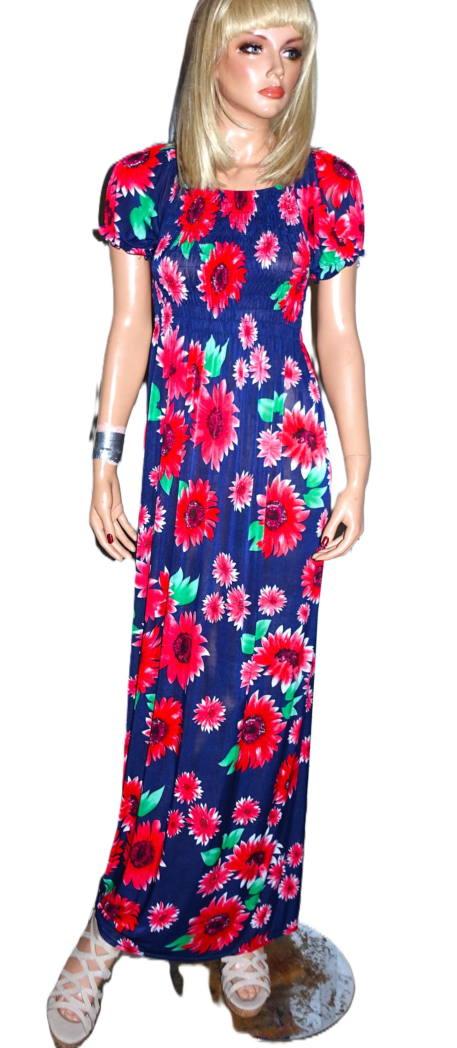 Vintage Navy Blue Floral Crinkle Bodice Maxi Dress S Size S / US 4 / IT 40 - 2 Thumbnail