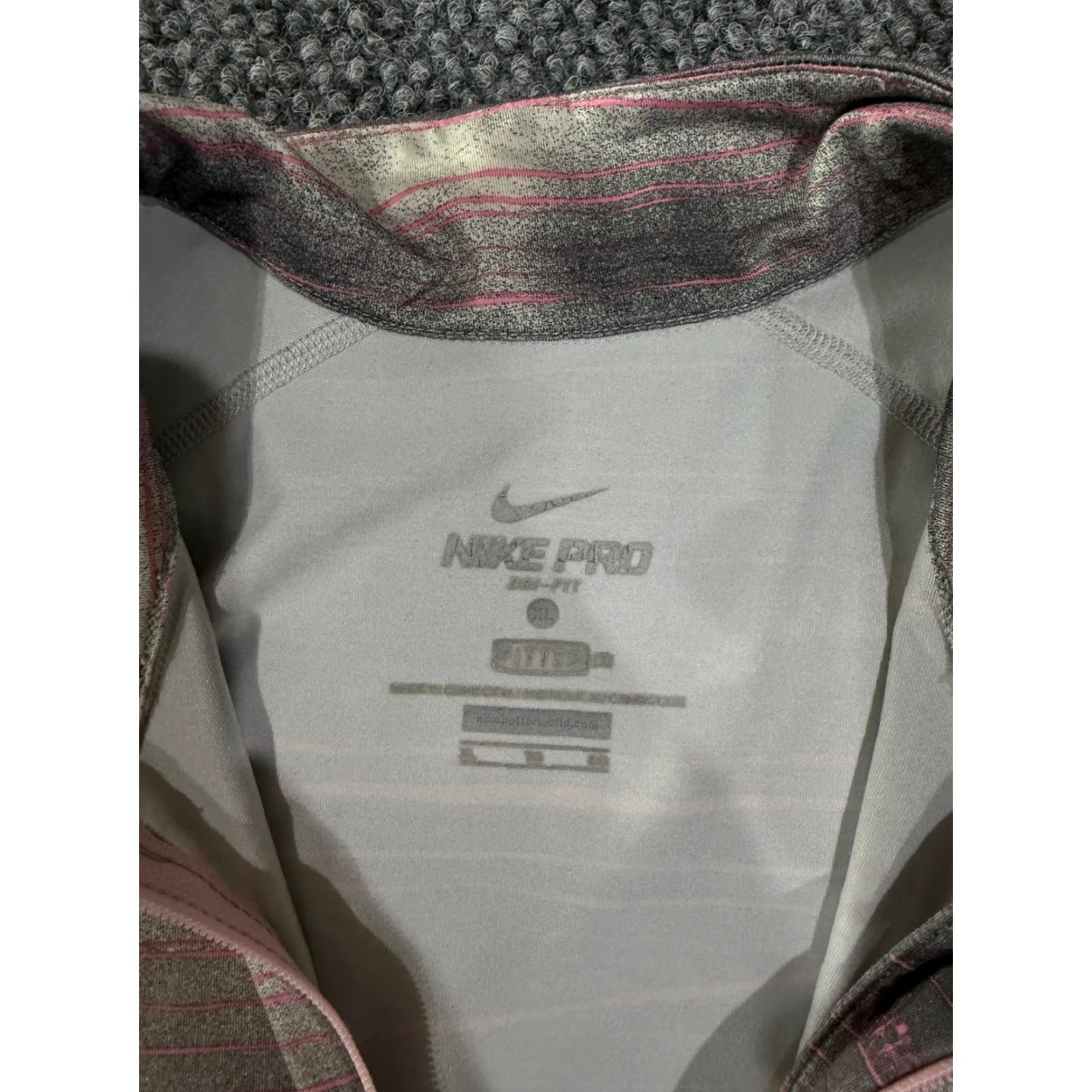 Nike Nike Pro Sweatshirt Pullover Womens XL Gray Striped Dri-Fit Mock Neck Zip Java? Size XL / US 12-14 / IT 48-50 - 4 Thumbnail