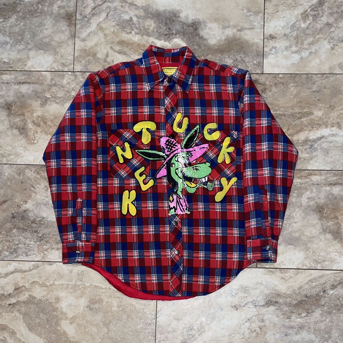 1 of 1 Kentucky Boy Tyler Donkey Puff Lined Flannel Tee Sz M