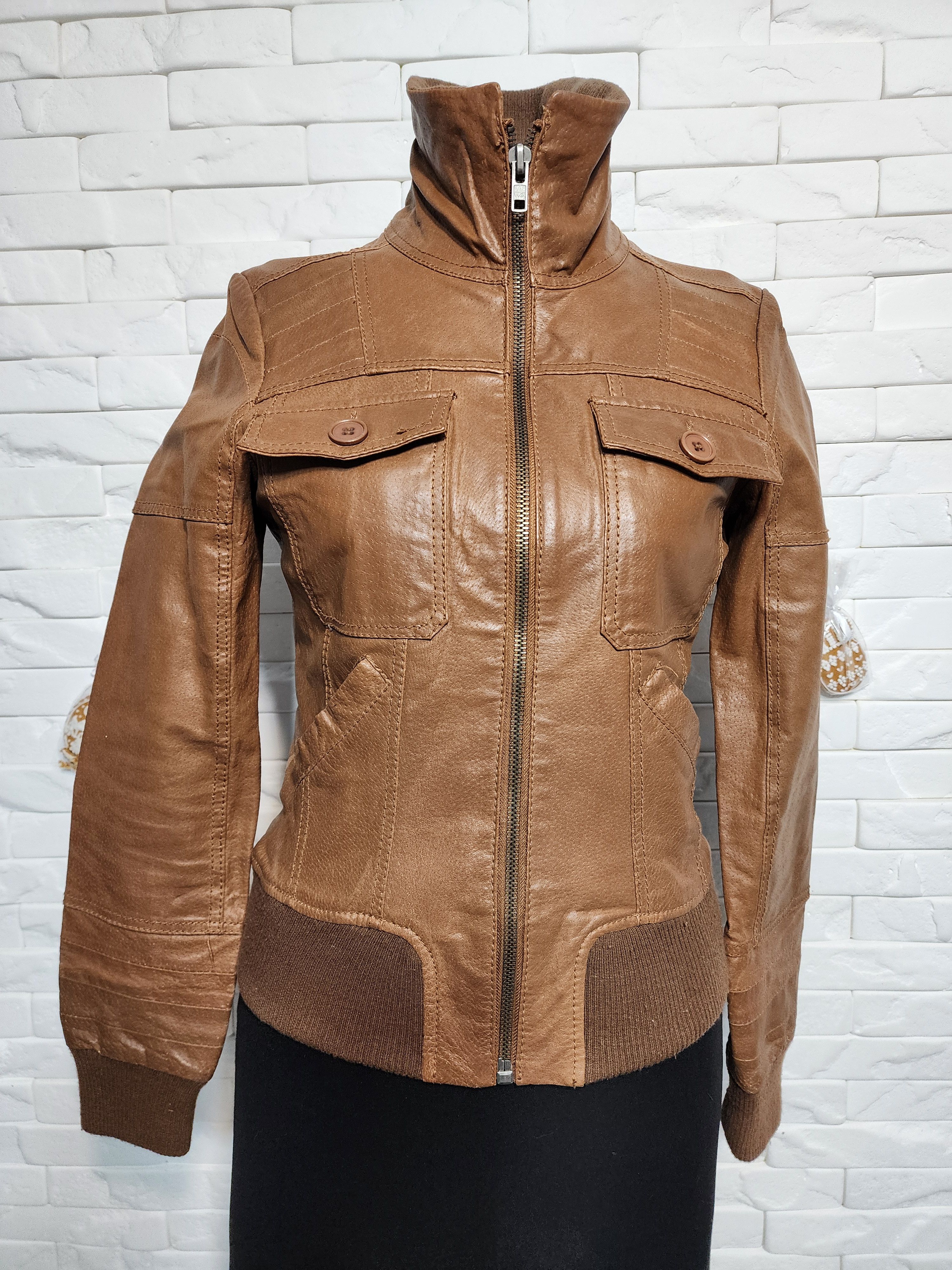 Genuine Leather Brown Leather Jacket: Women's Zip-Up Sportswear. Size M / US 6-8 / IT 42-44 - 1 Thumbnail