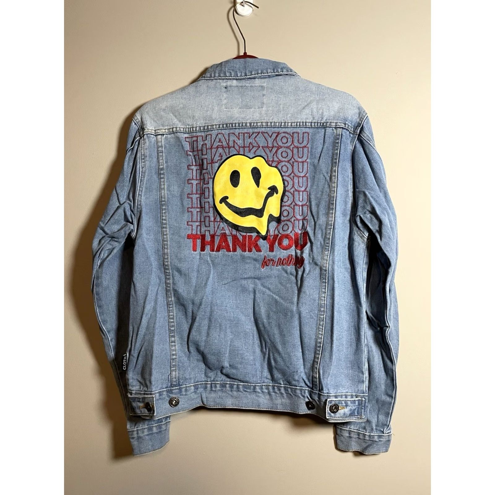 Denime VINTAGE Brooklyn Cloth Denim Jacket Thank You For Nothing Blue Jean Women’s M Jacket Womens Denim 80s 90s City Hip Hop Quotes Bl u e Jeans Size 32" / US 10 / IT 46 - 6 Thumbnail