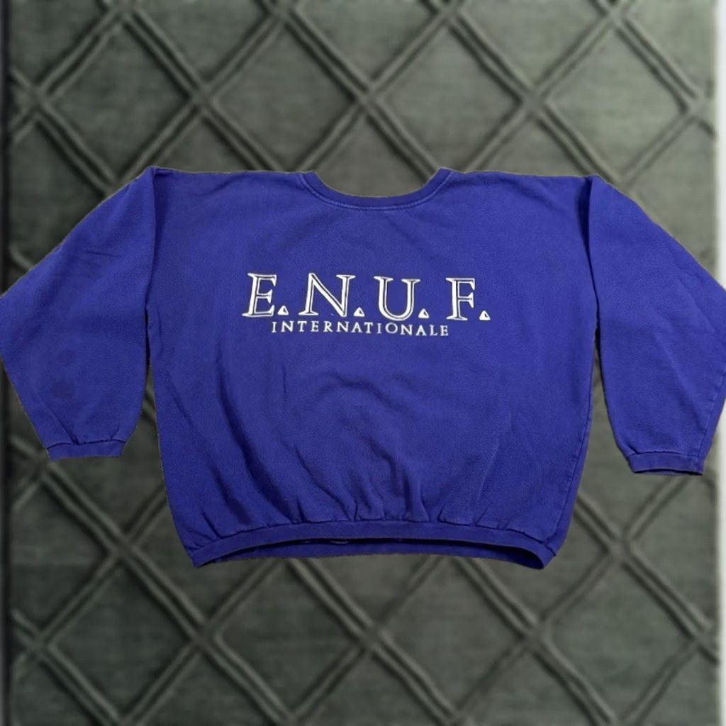 Vintage VINTAGE ENUF Sweatshirt Logo Graphic Print 90s Blue Purple Crew Neck Pullover Unisex Medium M Size US M / EU 48-50 / 2 - 1 Thumbnail