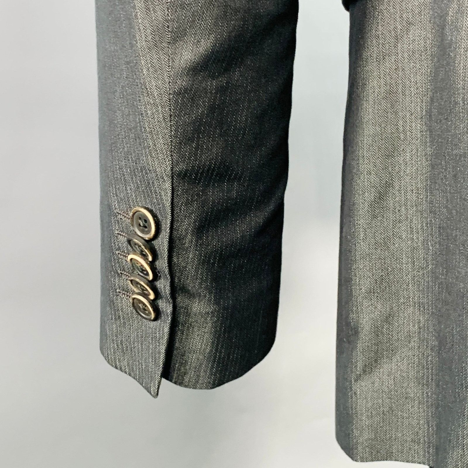 Corneliani Grey Charcoal Herringbone Cotton Silk Peak Lapel Suit Size 38R - 7 Thumbnail