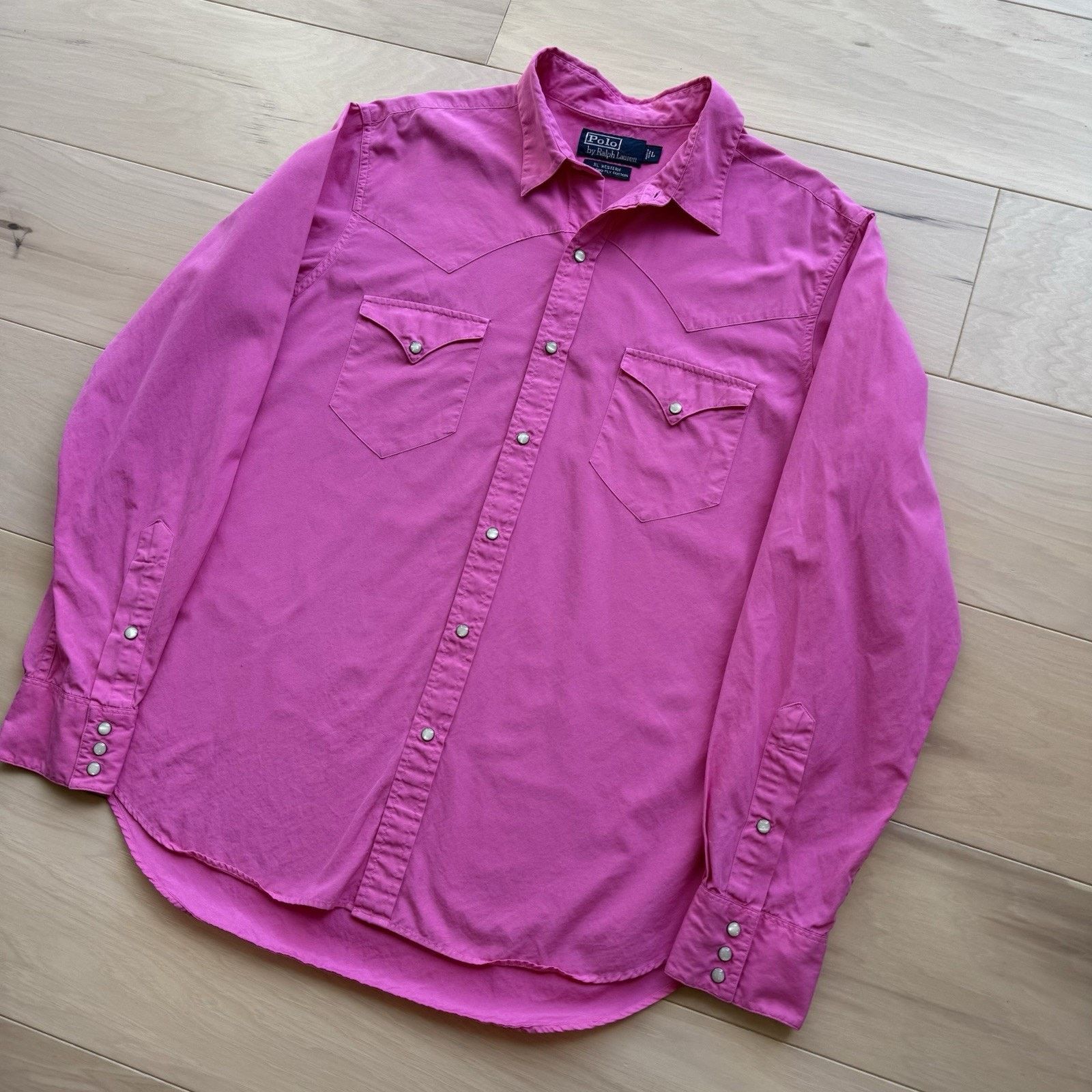 Polo Ralph Lauren × Vintage Vintage Polo Ralph Lauren Pearl Snap Shirt L Pink 90s RL Size US L / EU 52-54 / 3 - 8 Thumbnail