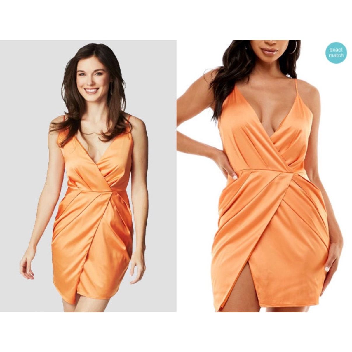 Bebe Bebe Surplice Satin Faux Wrap Mini Dress in Amberglow, S Size S / US 4 / IT 40 - 1 Thumbnail