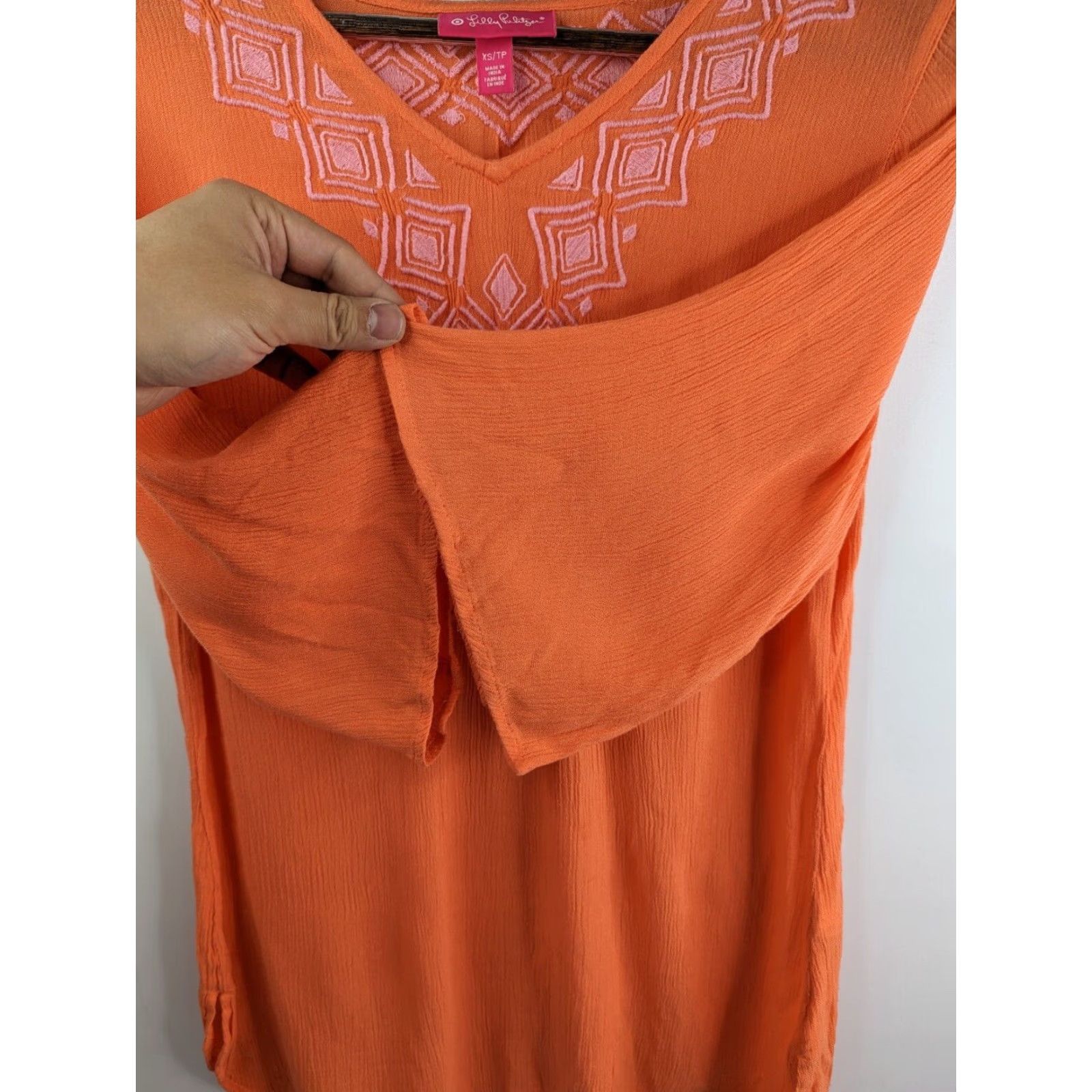 Lilly Pulitzer VINTAGE Lilly Pulitzer x Target Tunic Shirt 3/4 Sleeve Embroidered XS Womens Orange Coral Pink Size XS / US 0-2 / IT 36-38 - 3 Thumbnail