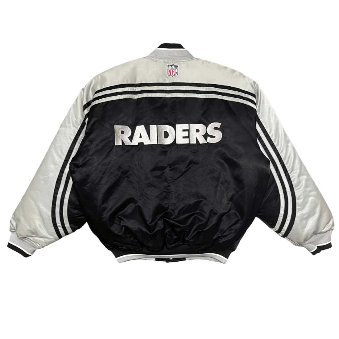 image of Vintage Starter Oakland Riders Nfl Team Puffer Bomber Jacket, Men's (Size Large)