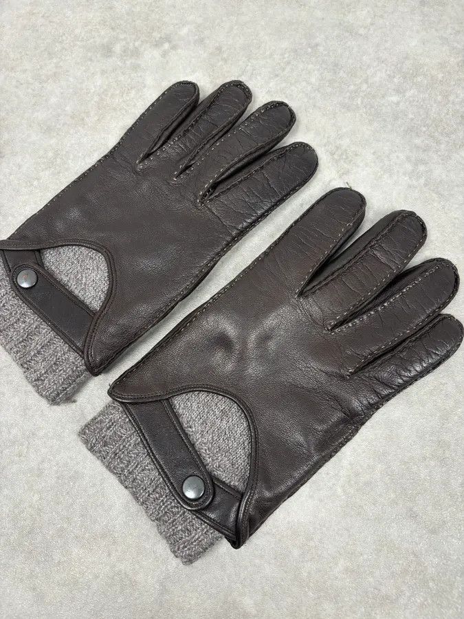 Dolce & Gabbana AW2006 Dolce & Gabbana Black Leather & Grey Wool Gloves Size ONE SIZE - 5 Thumbnail