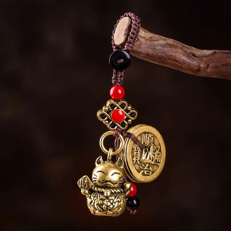Other Lucky Cat Keyring Car Keychain Brass Hanging Charms Size ONE SIZE - 1 Thumbnail