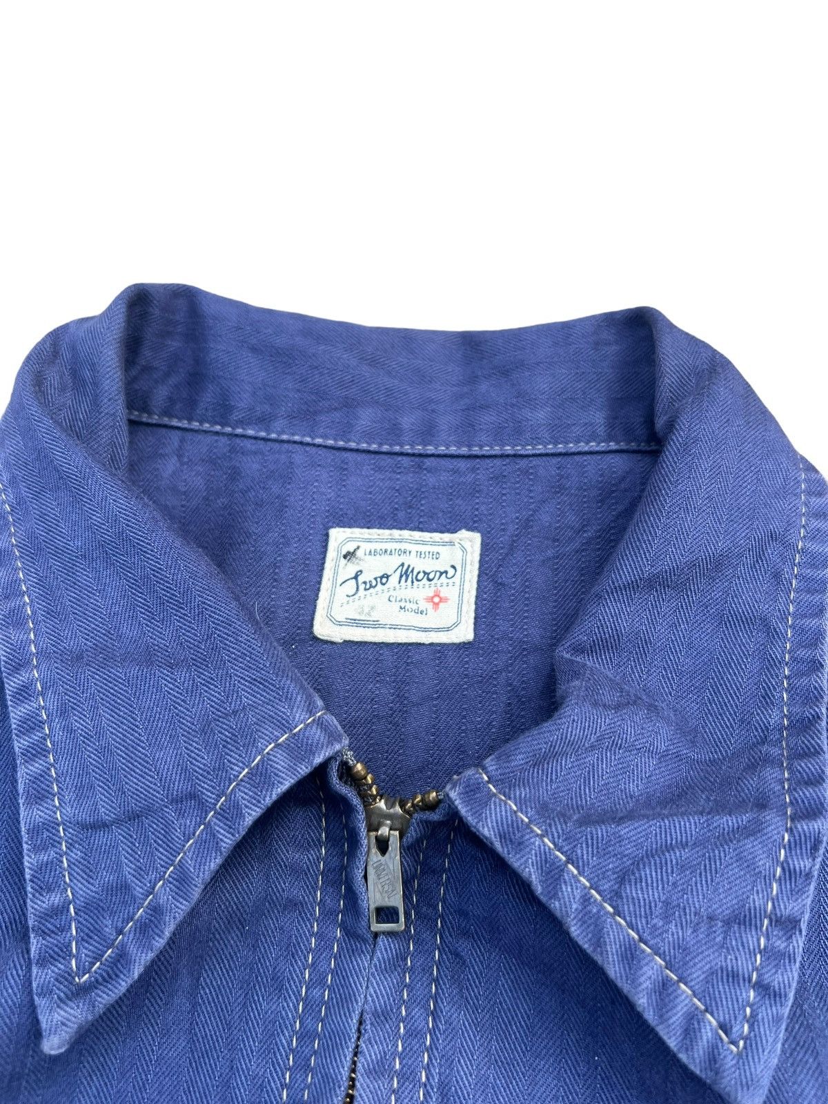 Indigo Two Moon Japan Herringbone Indigo Work Wear Jacket Size US L / EU 52-54 / 3 - 10 Thumbnail