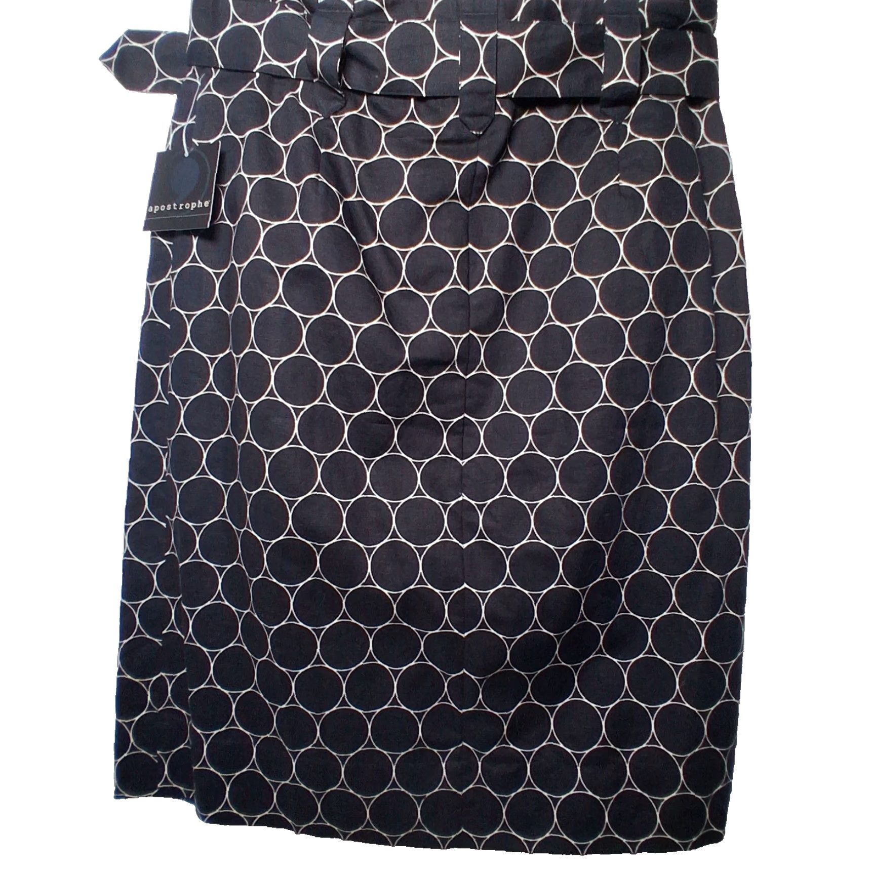 Vintage Apostrophe Skirt Belted Tulip Knee Length Black Linen Blend Cotton Geometric Pattern Size 8 Size 30" / US 8 / IT 44 - 2 Thumbnail
