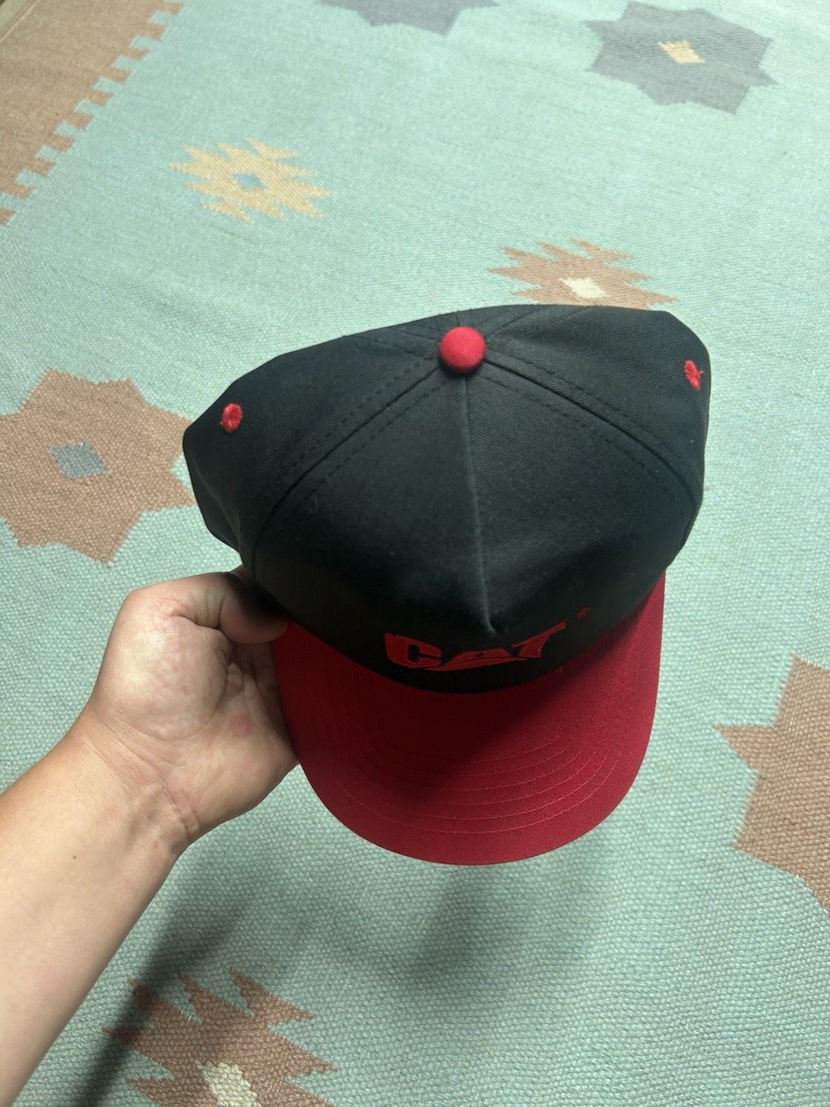 Vintage Vintage SnapBack hat Cat caterpillar red 2 tone construction Size ONE SIZE - 3 Thumbnail