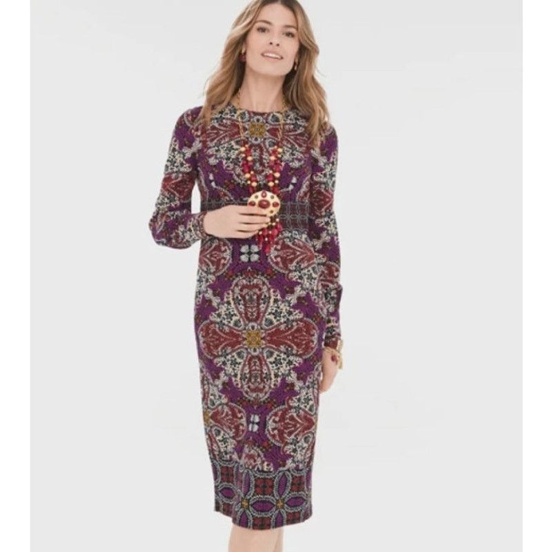 Chicos Chicos Women Floral Medallion Print Midi Sheath Dress 1 8/10 Size M / US 6-8 / IT 42-44 - 1 Thumbnail