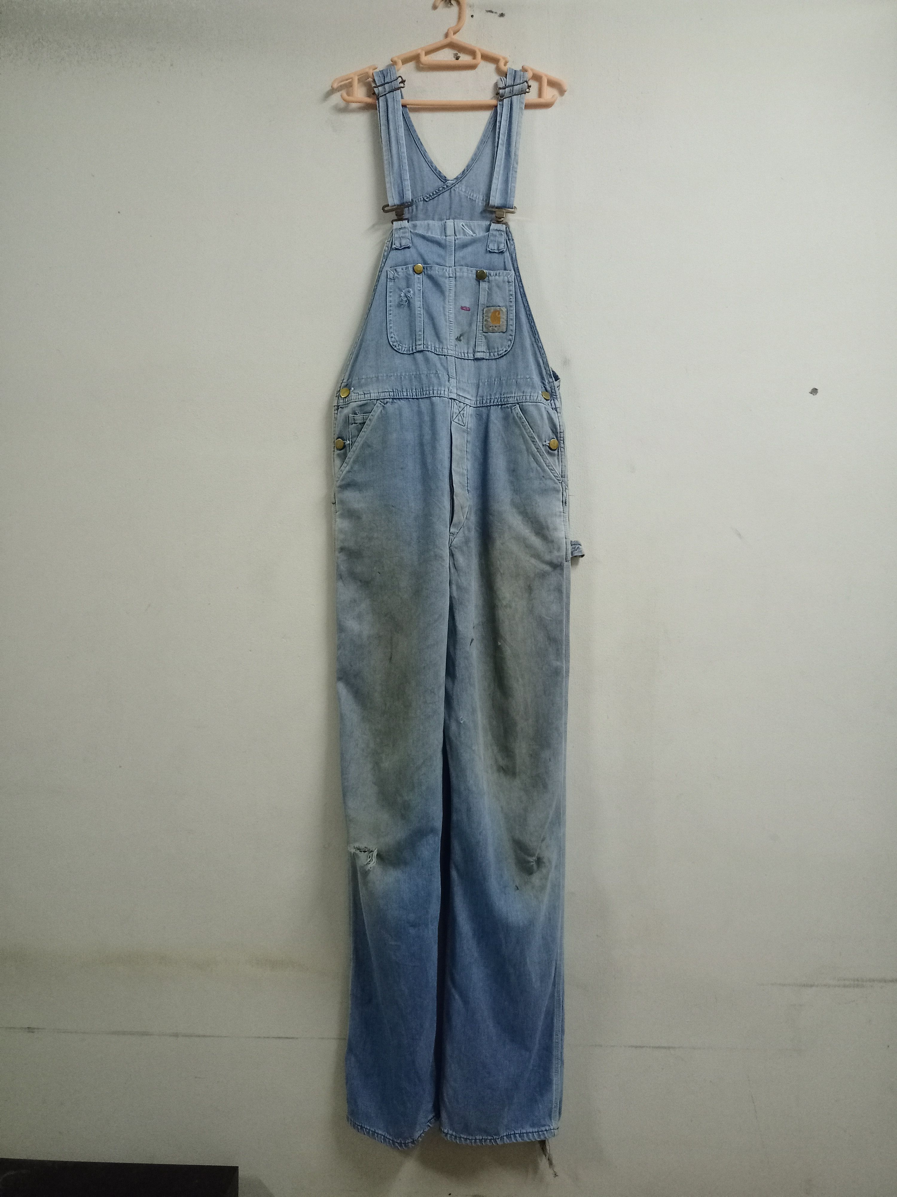 image of Vintage Carhartt Usa Distressed Thrashed Style Denim Overall in Blue, Men's (Size 34)