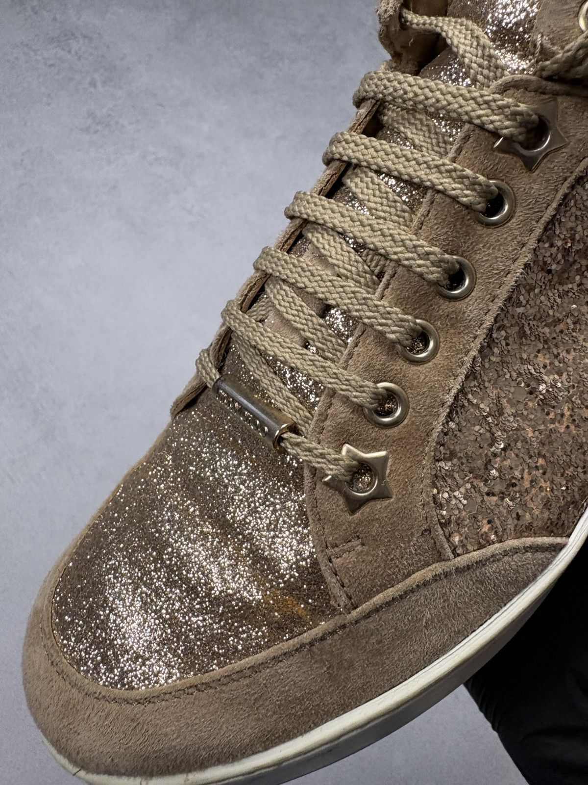 Jimmy Choo Jimmy Choo London Brown Glitter Suede Low Top Sneakers 38 Size US 8 / IT 38 - 7 Thumbnail
