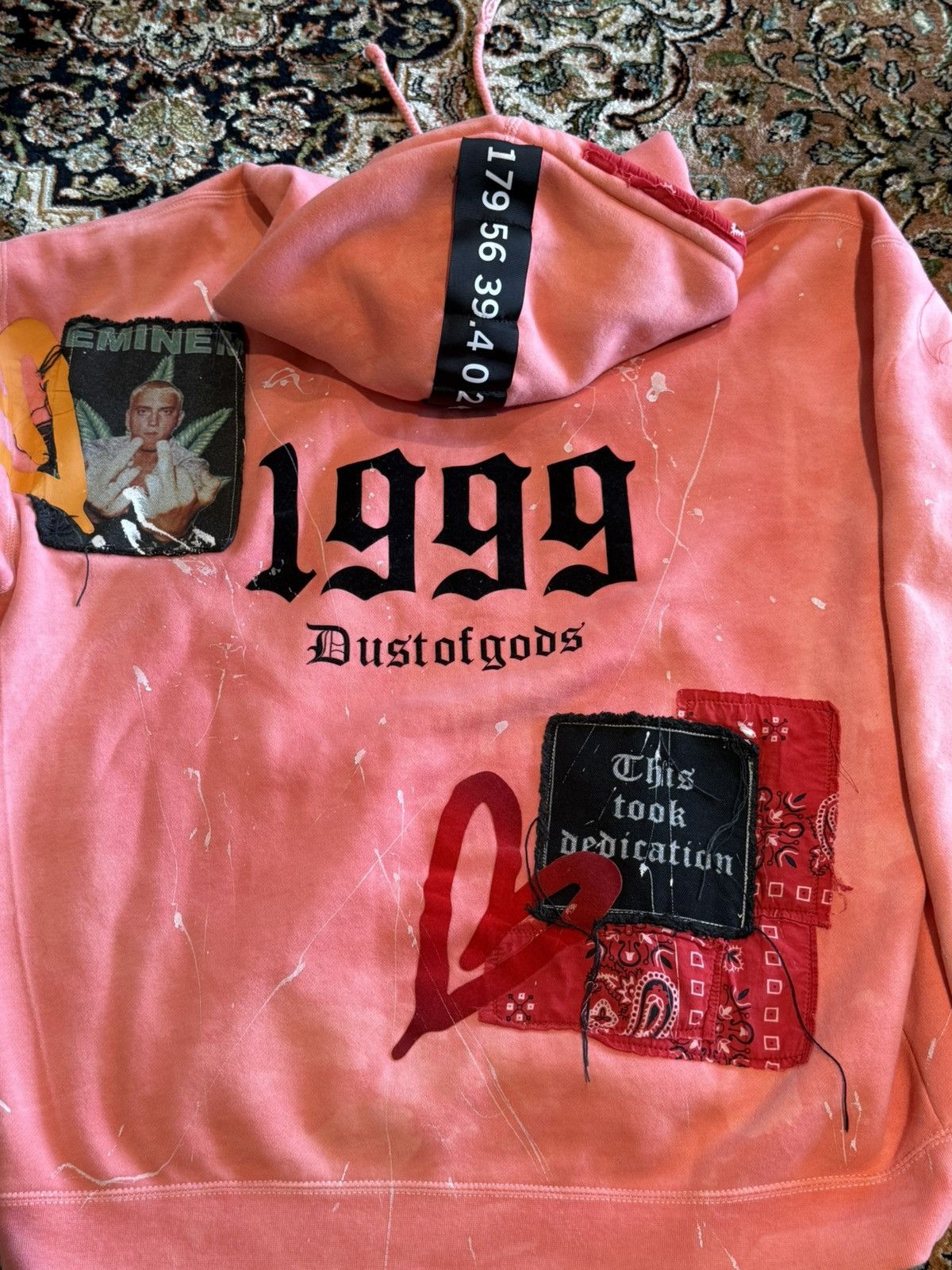 Other DUST OF GODS “1999” Hand-Distressed 1-of-1 Pink Hoodie Size US L / EU 52-54 / 3 - 8 Thumbnail