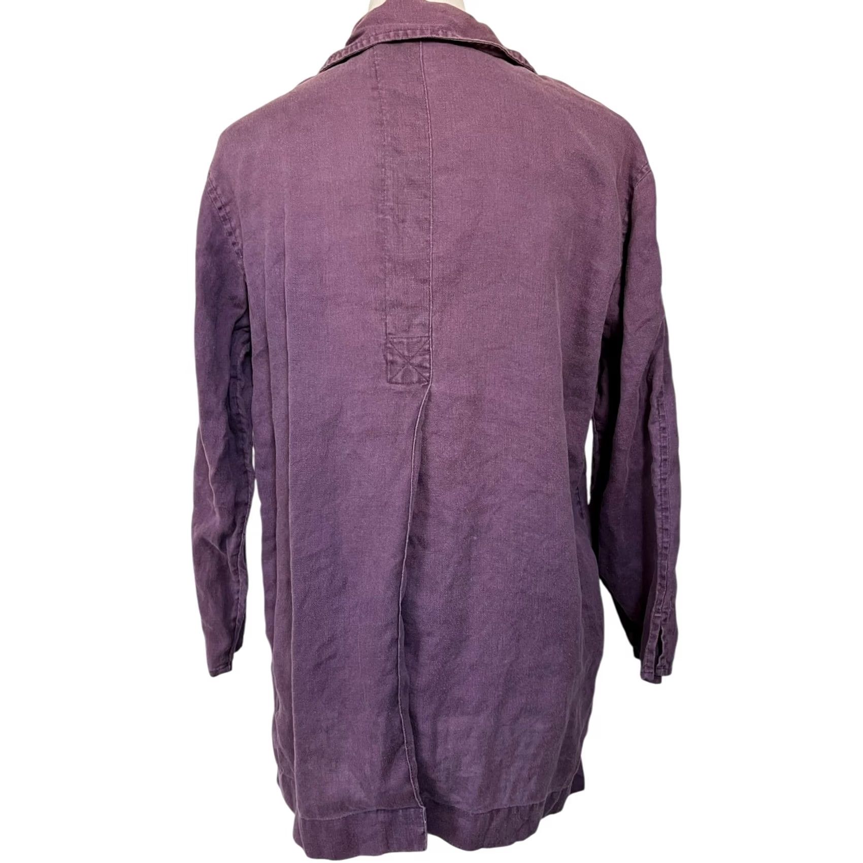 J. Jill VINTAGE J. JILL Blouse Shirt Purple 100% Linen Long Sleeve Button Front Collared Tunic Top Petite 4 Women Size S / US 4 / IT 40 - 4 Thumbnail