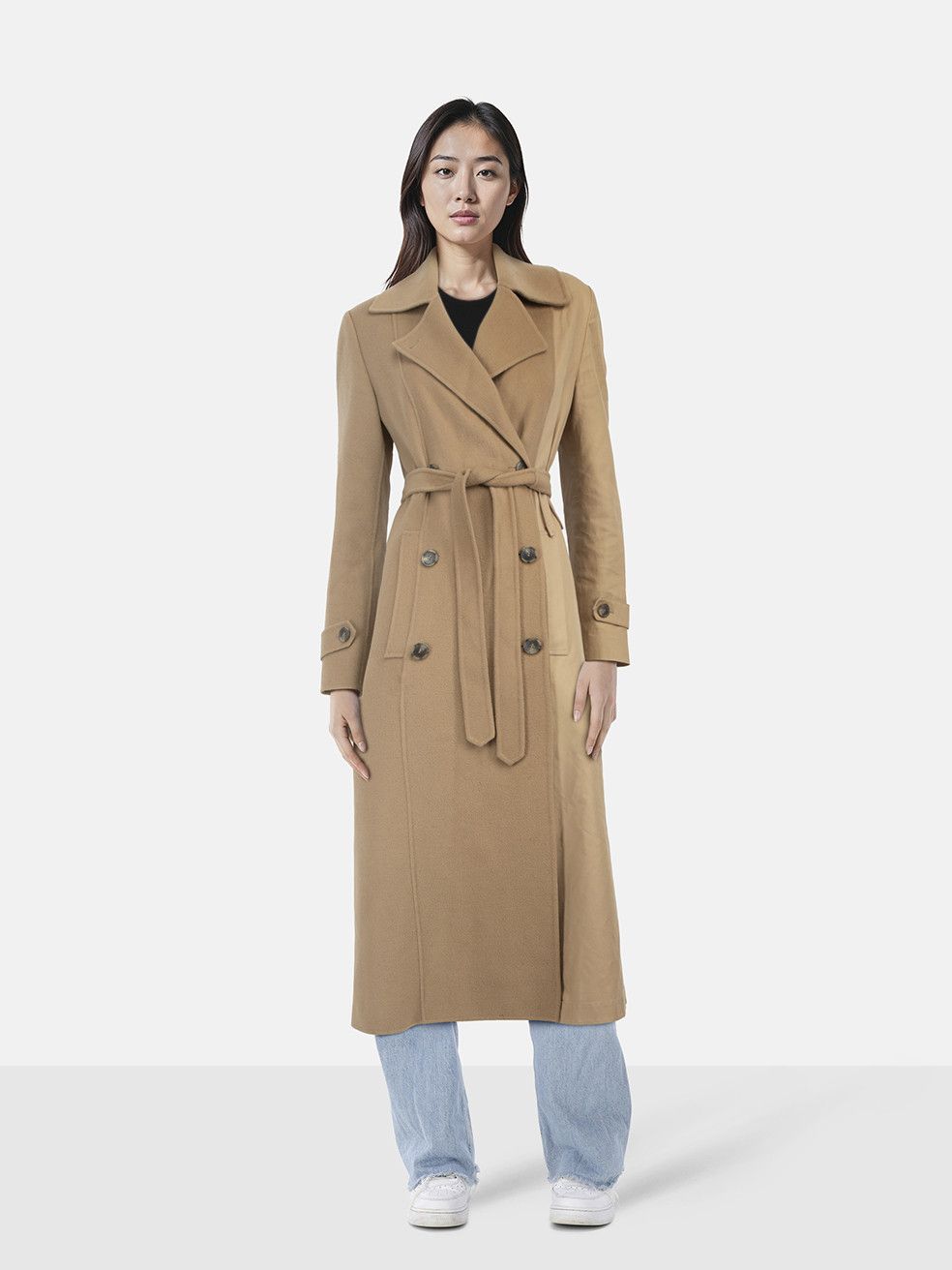 Brown Wool Panelled Double Breasted Coat