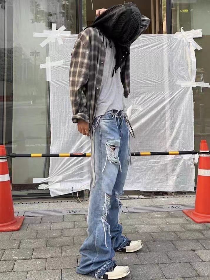 Jean × Vintage Washed ripped vintage y2k micro flare baggy jeans Size US 34 / EU 50 - 4 Thumbnail