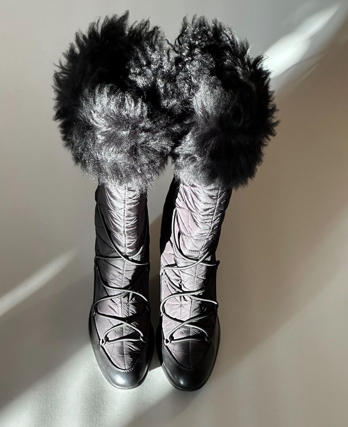 Prada *sz39.5* PRADA 2006 Fur Padded Logo Boots Vintage Leather Size US 9.5 / IT 39.5 - 5 Thumbnail