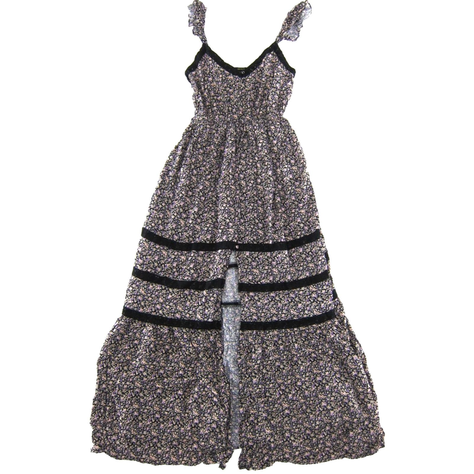 Forever 21 FOREVER 21 Maxi Dress S - NWT Floral Pink Purple Black Rayon Ruffle Sun Tank Dress Women S Size S / US 4 / IT 40 - 2 Thumbnail