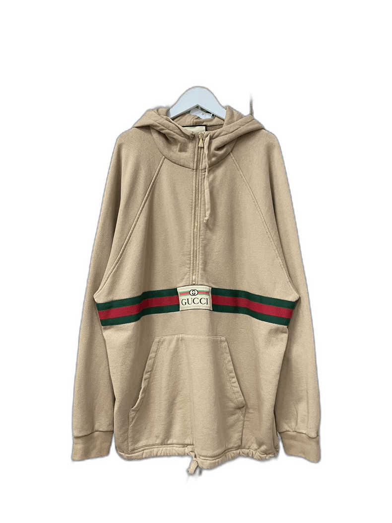Gucci Beige Half-Zip Hoodie with Hood