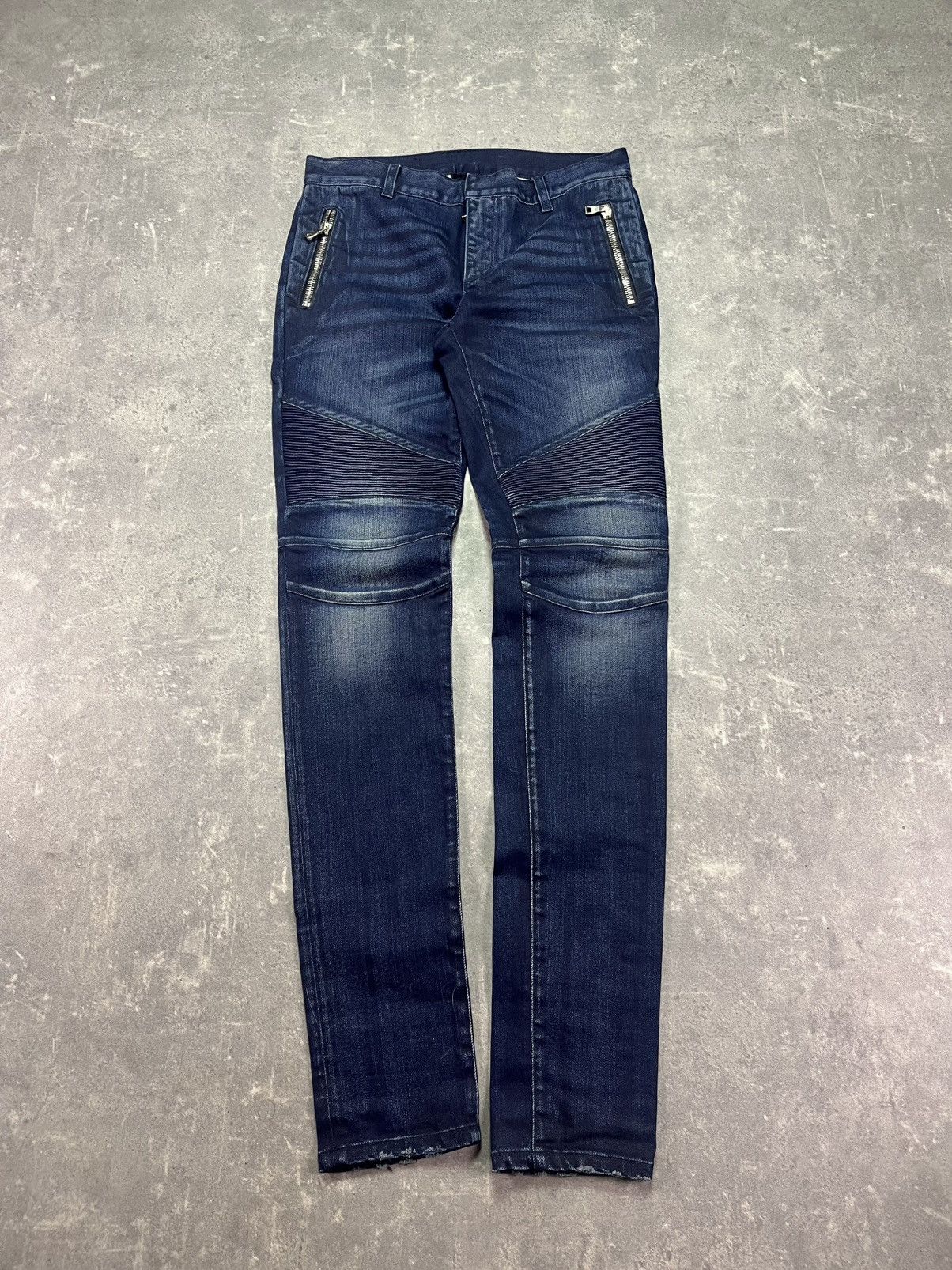 Balmain Balmain Paris Navy Dark Blue Zip Pockets Biker Jeans 31 Size US 31 - 1 Thumbnail