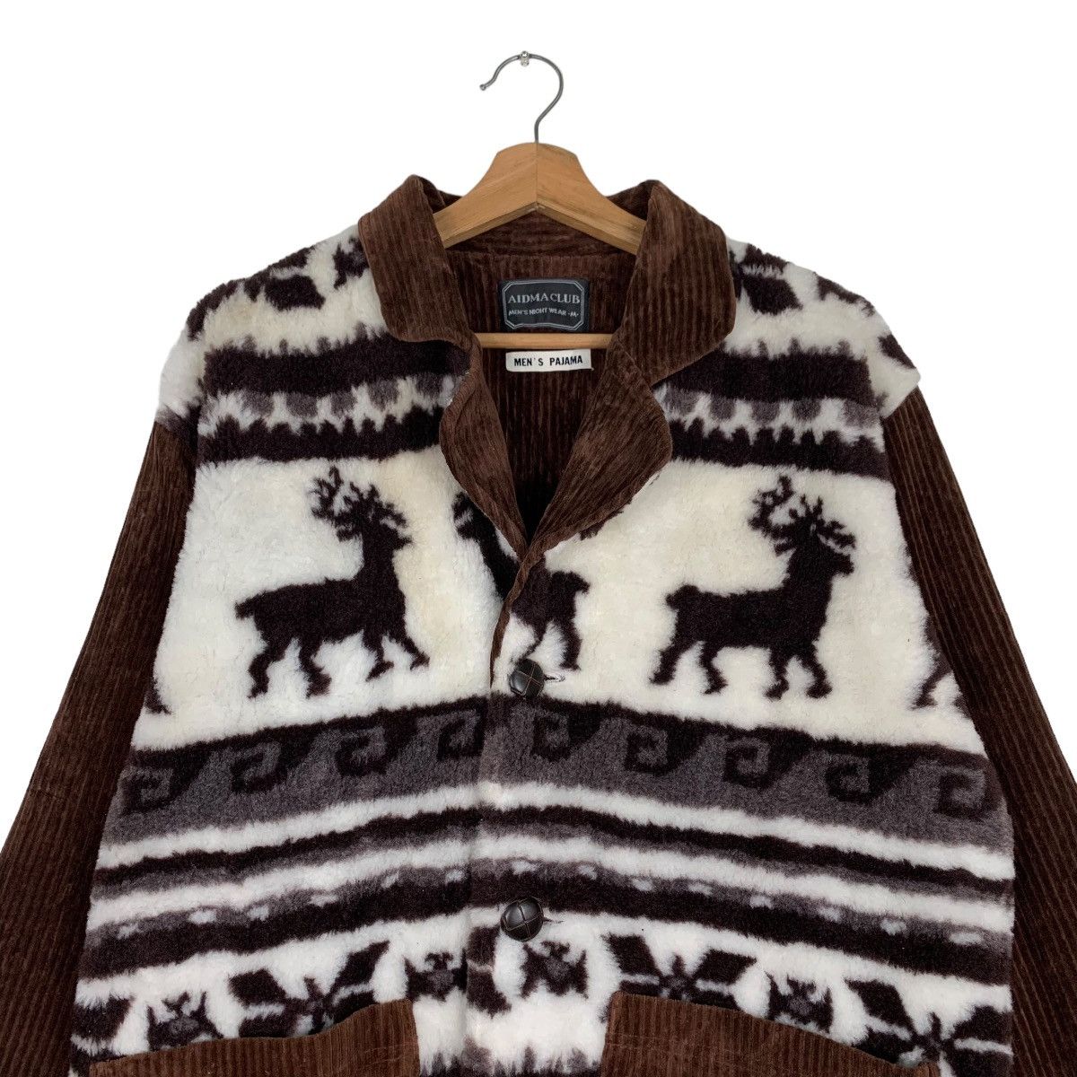 Japanese Brand AIDMA CLUB Fleece Printed Hybrid Corduroy Jacket #0456-C21 Size US M / EU 48-50 / 2 - 2 Thumbnail