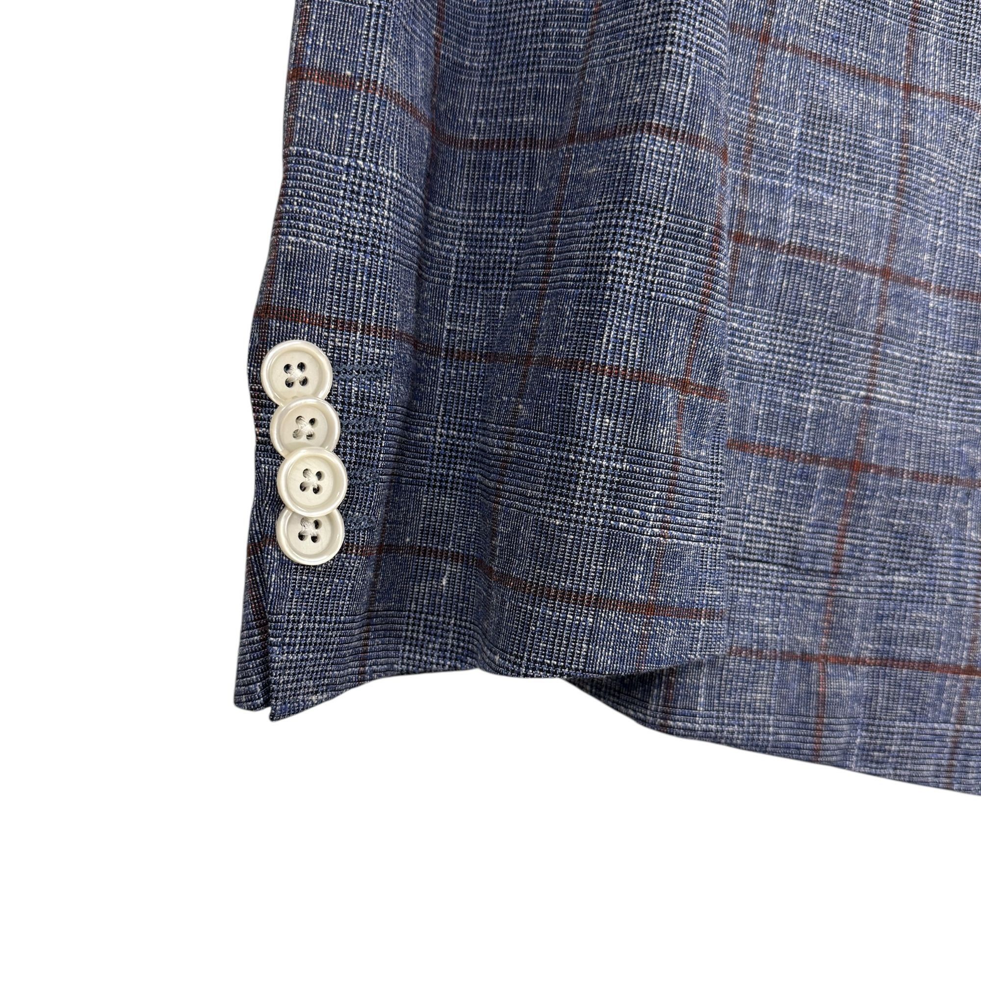 Hugo Boss Hugo Boss Slim-Fit Micro-Patterned Jacket Blue Checkered Lin Size US L / EU 52-54 / 3 - 9 Thumbnail
