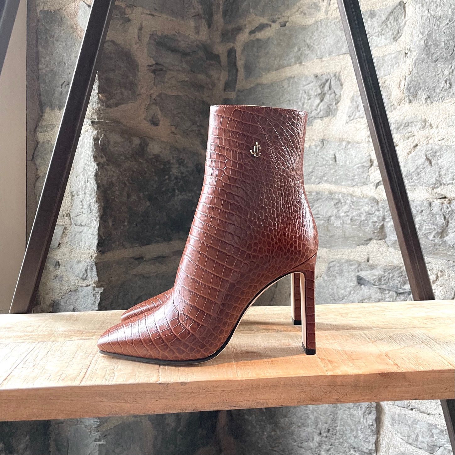 Jimmy Choo Jimmy Choo Brown Croc Embossed Minori Heeled Booties Size US 7.5 / IT 37.5 - 6 Thumbnail