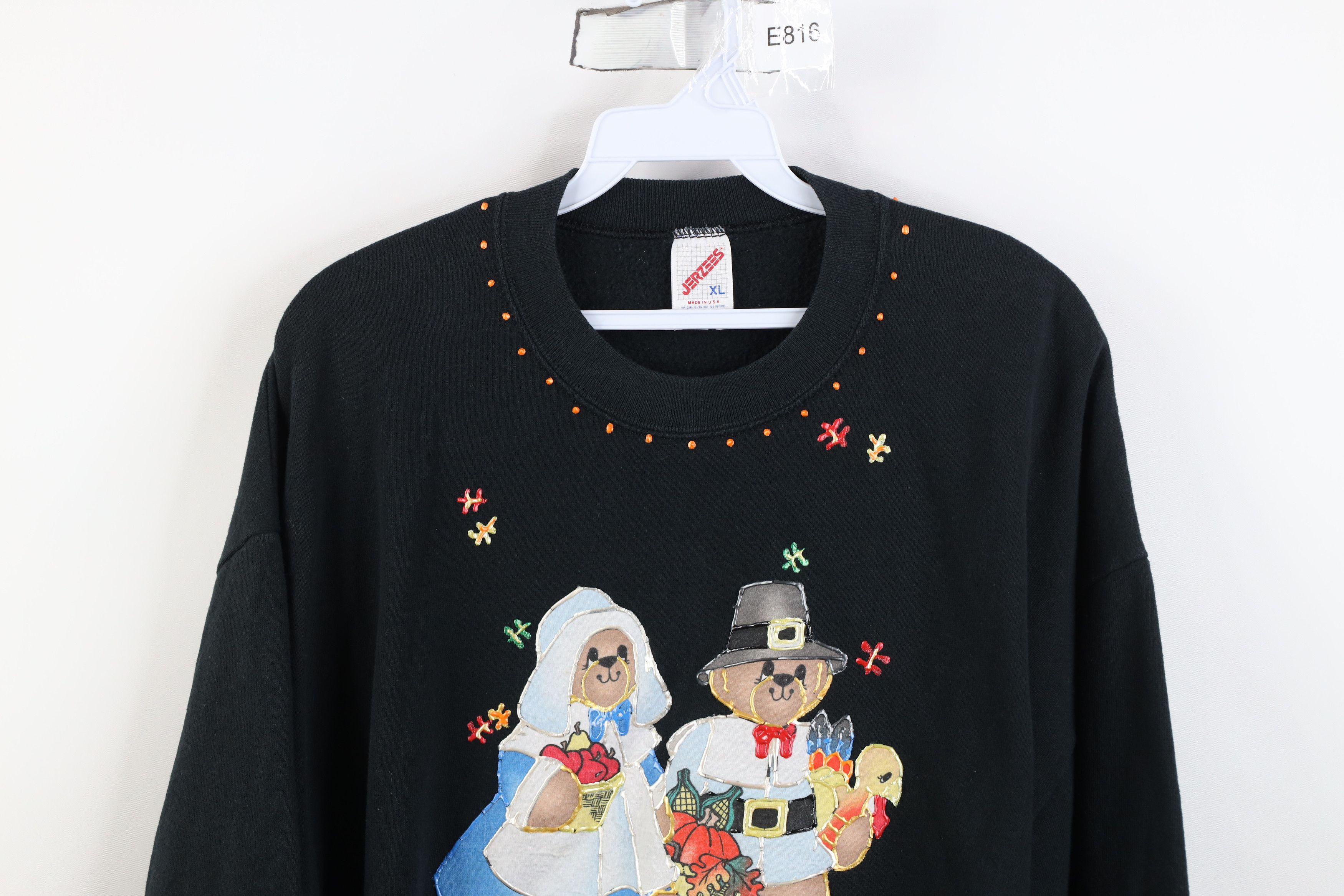 Vintage Vintage 90s Streetwear Paint Thanksgiving Bear Sweatshirt Size XL / US 12-14 / IT 48-50 - 2 Thumbnail