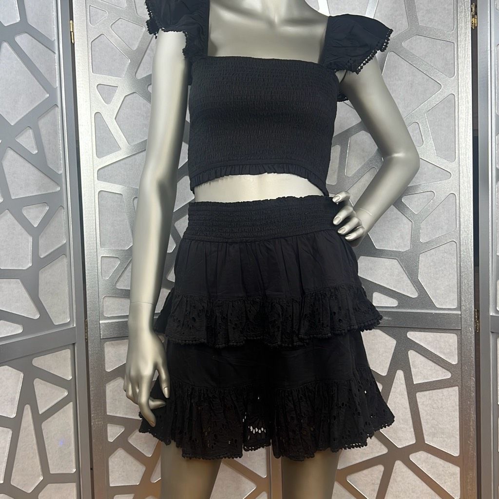 Topshop PQ Swim Midnight Ari Eyelet Top and Tired Mini Skirt NWT XS S (005) Size S / US 4 / IT 40 - 3 Thumbnail