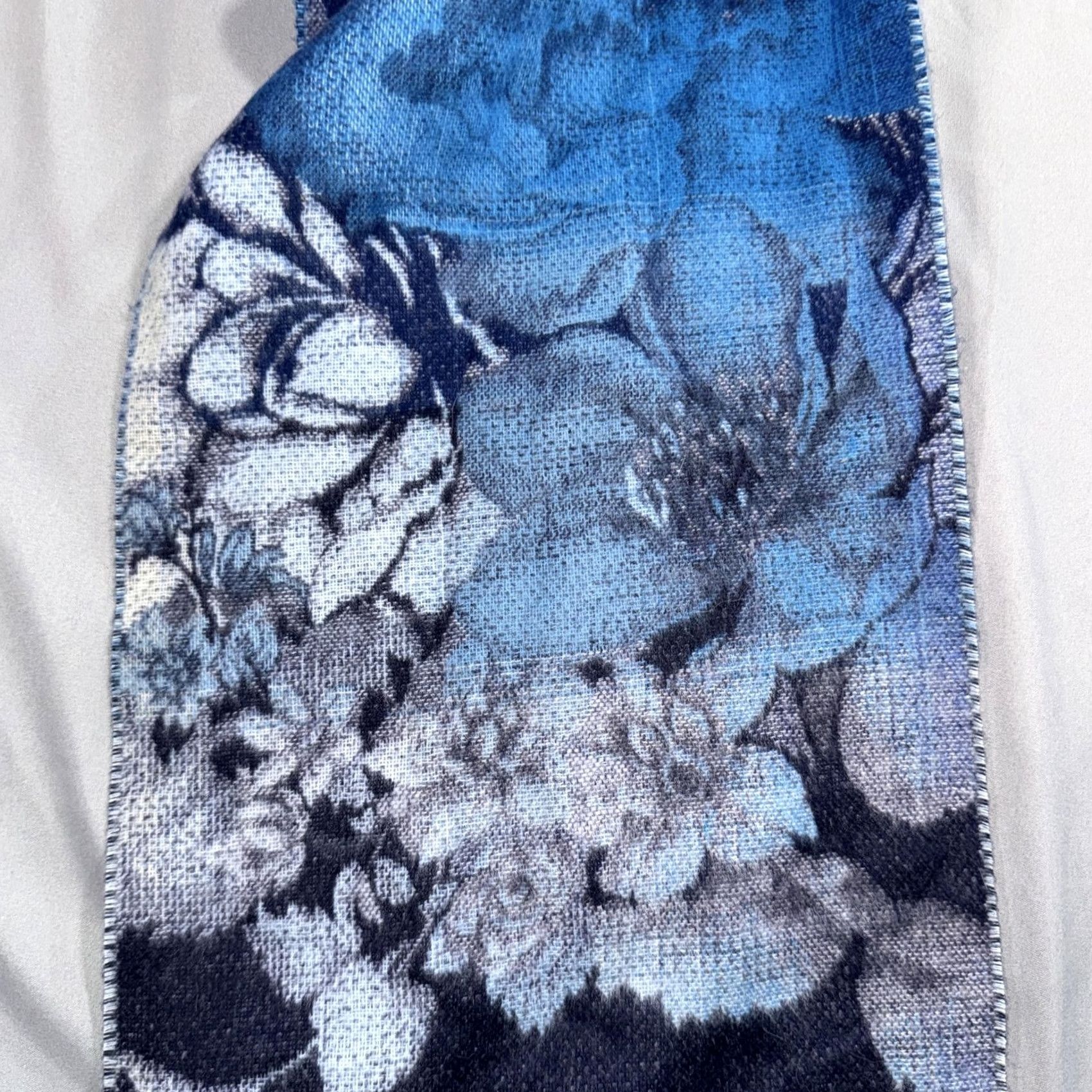 Vintage VINTAGE Cashmere Scarf Womens Blue Floral Fringe Rectangle Made In Scotland Winter Size ONE SIZE - 3 Thumbnail